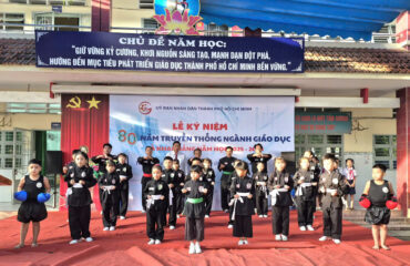 Khơi dậy hào khí Việt: Võ đường Võ Đình Bình biểu diễn tại Lễ khai giảng Trường Tiểu học Thái Hòa A